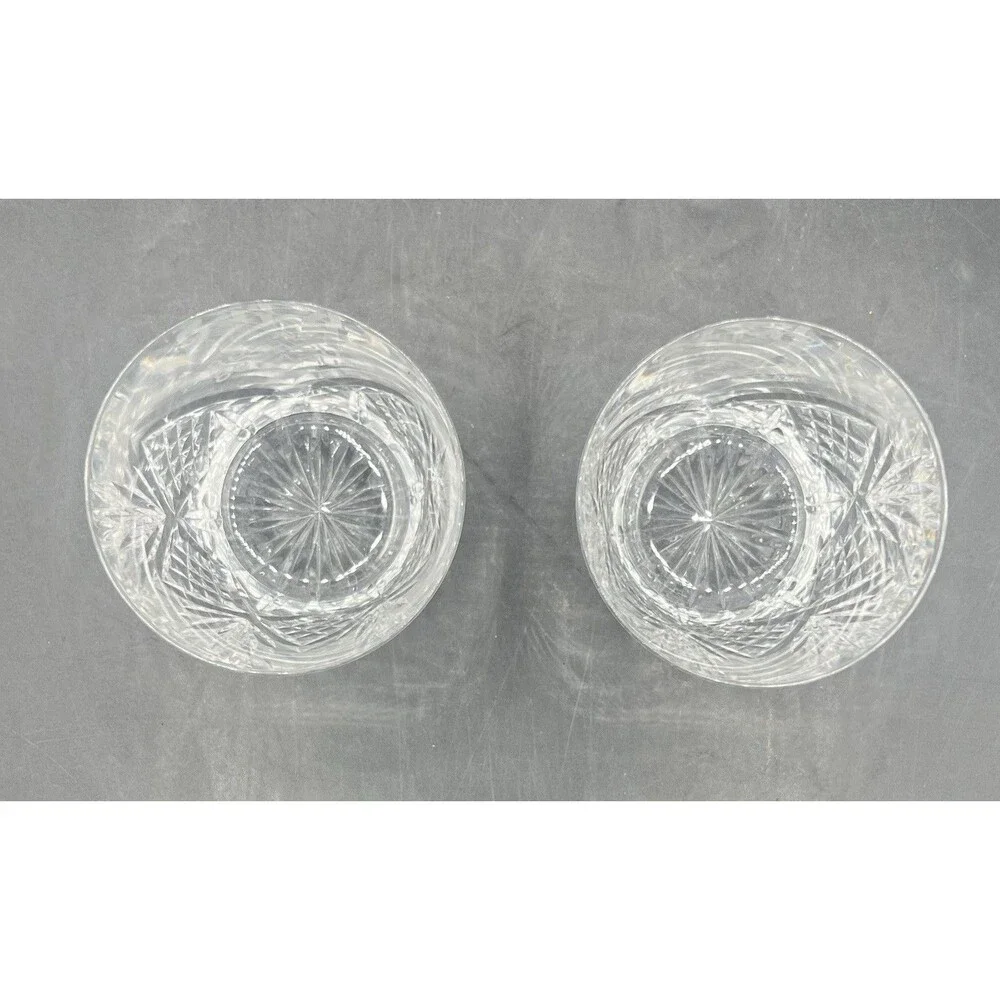 Set of 2 Cut Crystal Whiskey Tumblers RHS USA 98 Etched Double Old Fashioned
